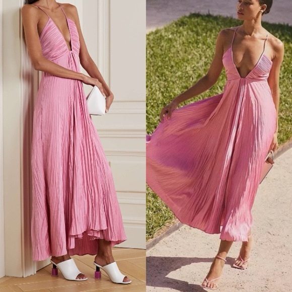 A.L.C. Angelina Chateau Rose Pleated Satin Halter Midi Dress NWT Size 4 - Picture 4 of 16